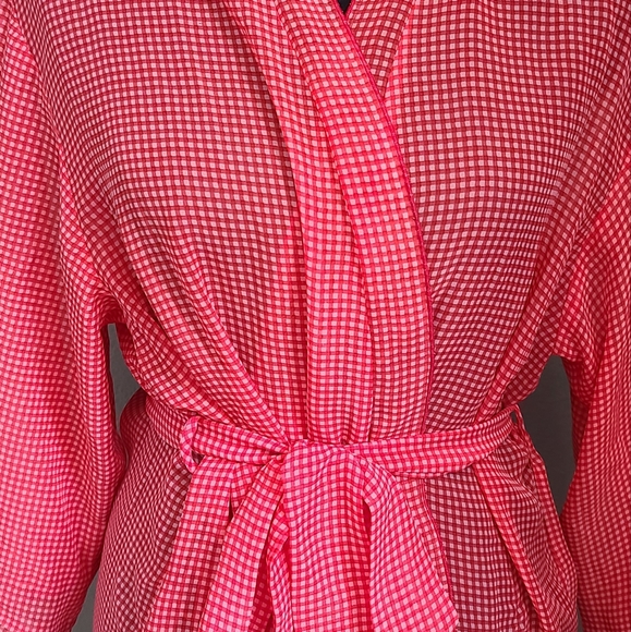 Murano Red Checkered Long Sleeve Short Lingerie Lounge Robe - Picture 2 of 11
